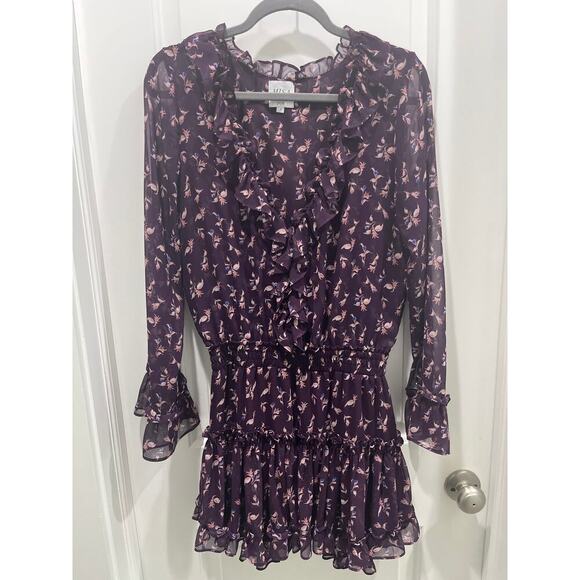 Misa Los Angeles Long-Sleeve Ruffle Dress - Purple Sz S - Picture 2 of 9